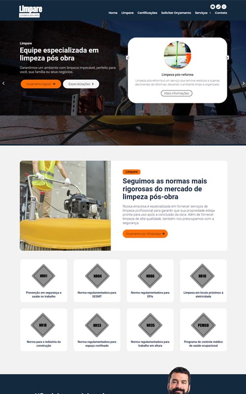 Projeto de site criado para empresas de limpeza pós-obra Projeto de site criado para empresas de limpeza pós-obra